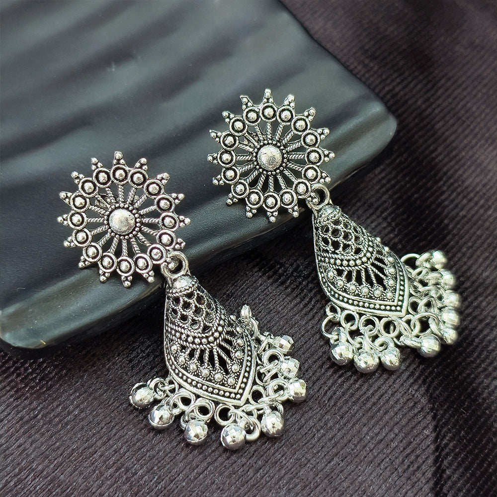 Jewelmaze Oxidised Plated Jhumki Earrings