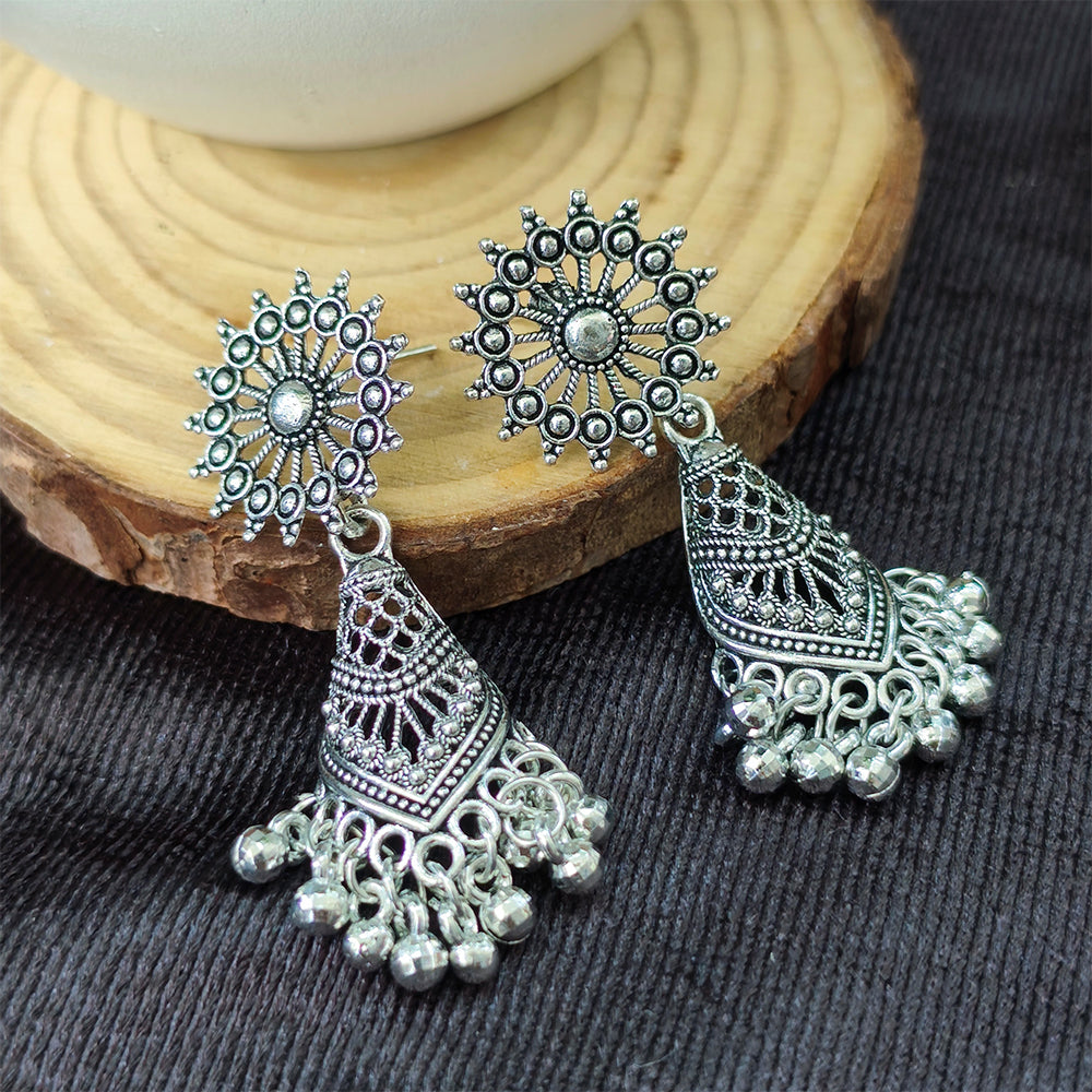 Jewelmaze Oxidised Plated Jhumki Earrings