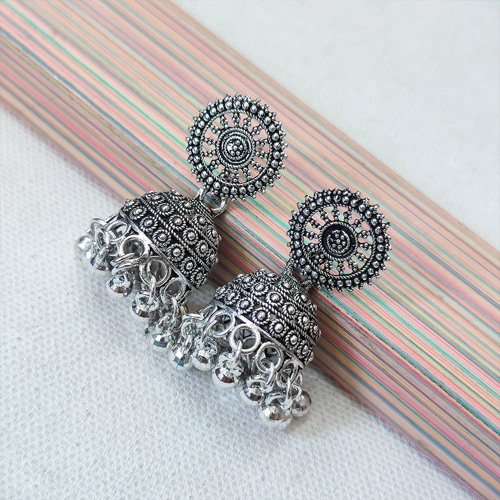 Jewelmaze Oxidised Plated Jhumki Earrings