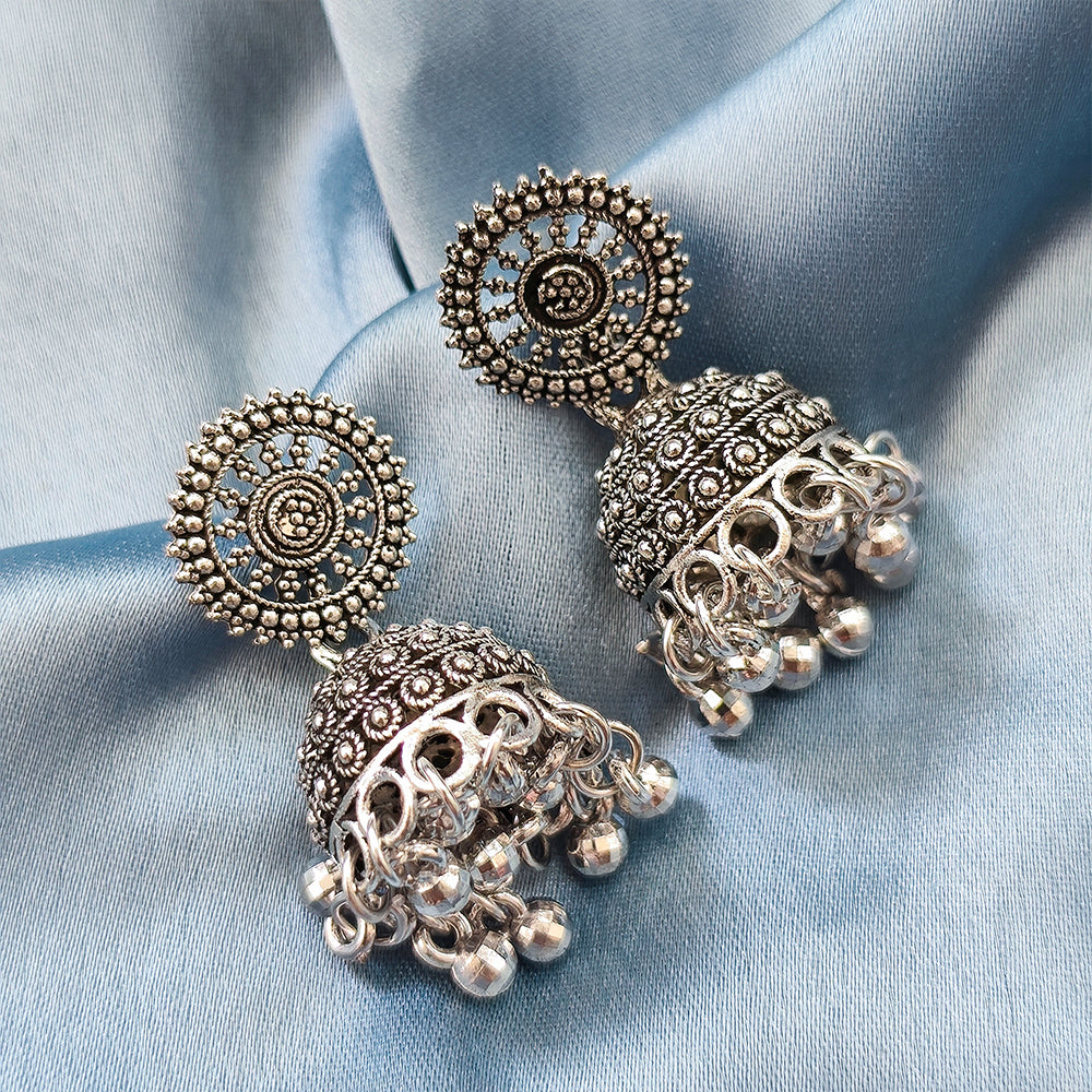 Jewelmaze Oxidised Plated Jhumki Earrings