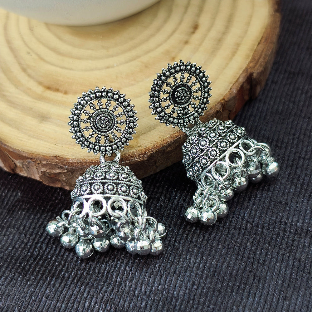 Jewelmaze Oxidised Plated Jhumki Earrings