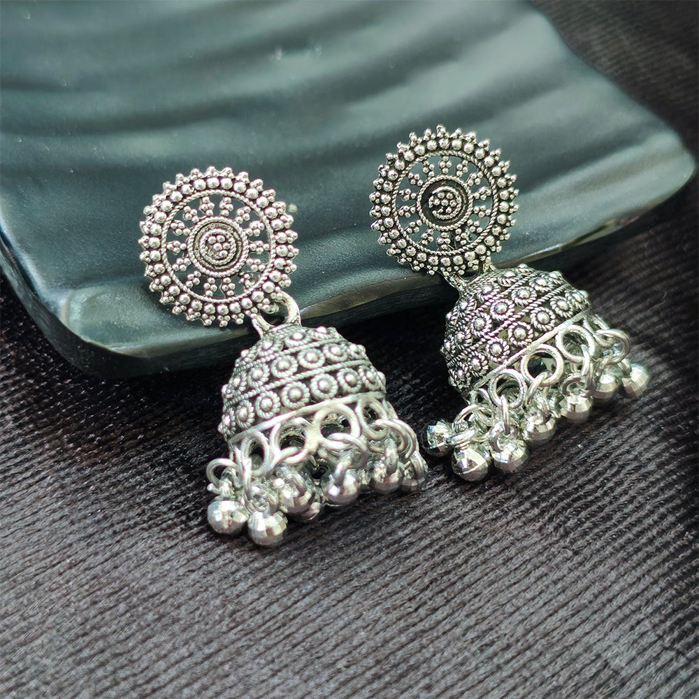 Jewelmaze Oxidised Plated Jhumki Earrings