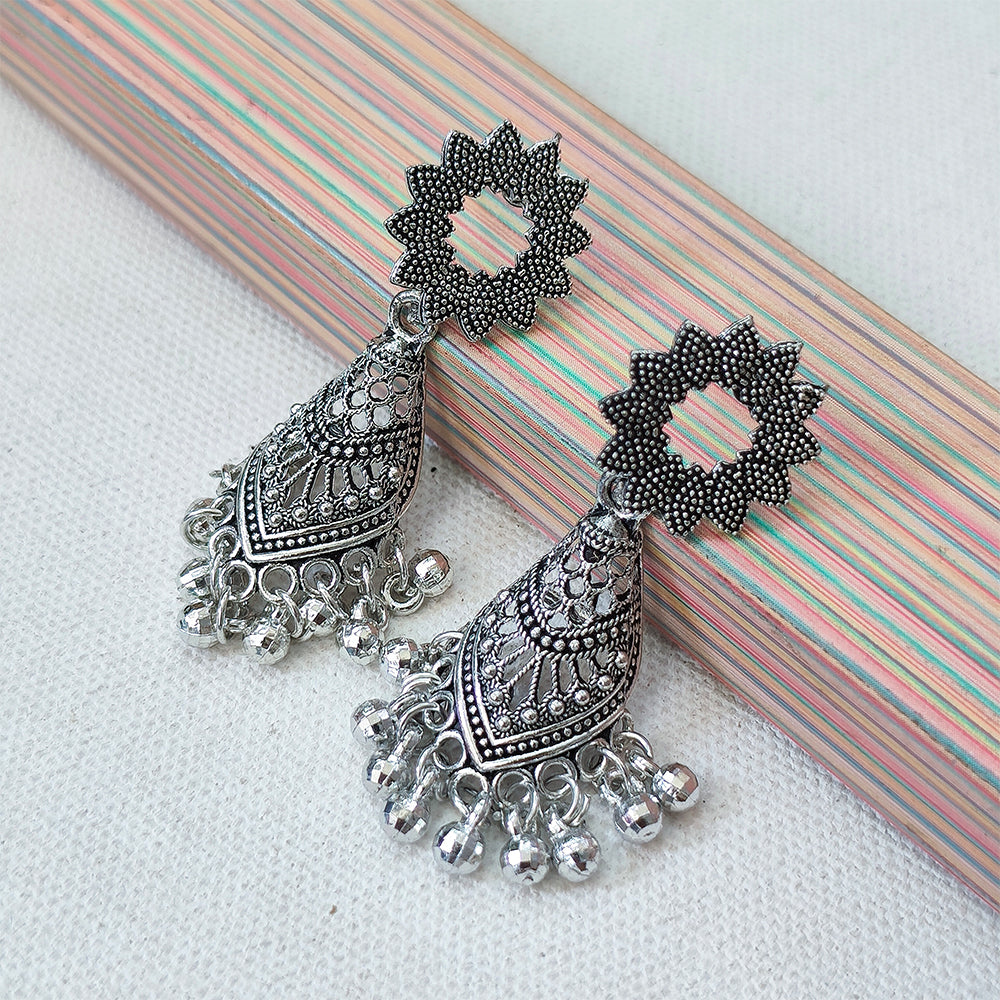 Jewelmaze Oxidised Plated Jhumki Earrings