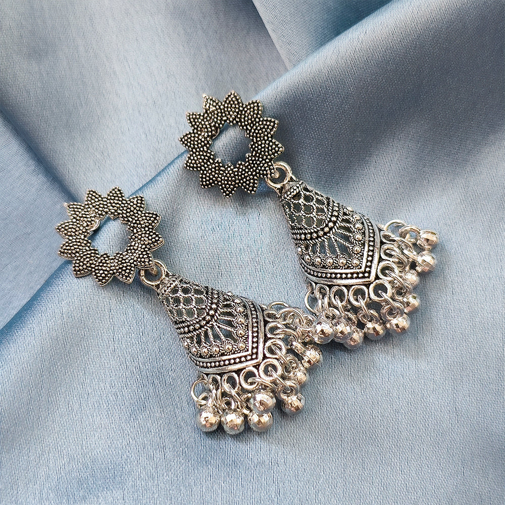 Jewelmaze Oxidised Plated Jhumki Earrings