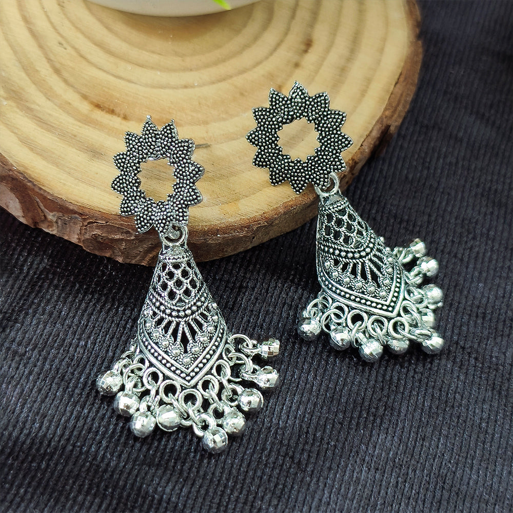 Jewelmaze Oxidised Plated Jhumki Earrings