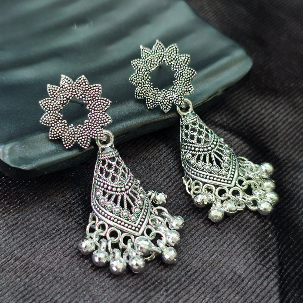 Jewelmaze Oxidised Plated Jhumki Earrings