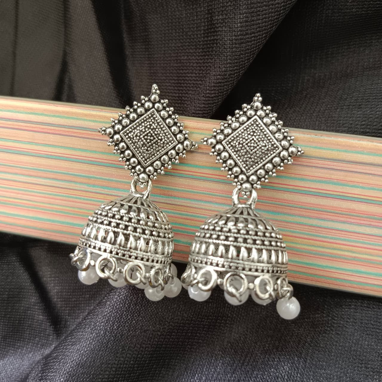 Jewelmaze Oxidised Plated Jhumki Earrings