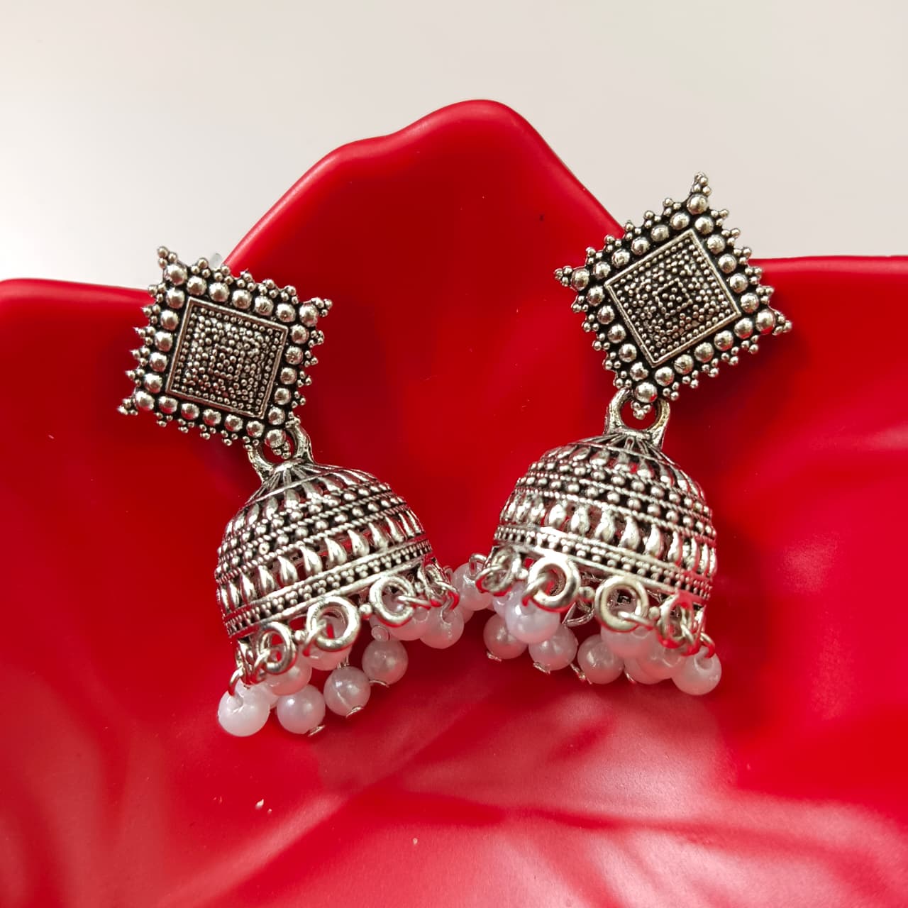 Jewelmaze Oxidised Plated Jhumki Earrings