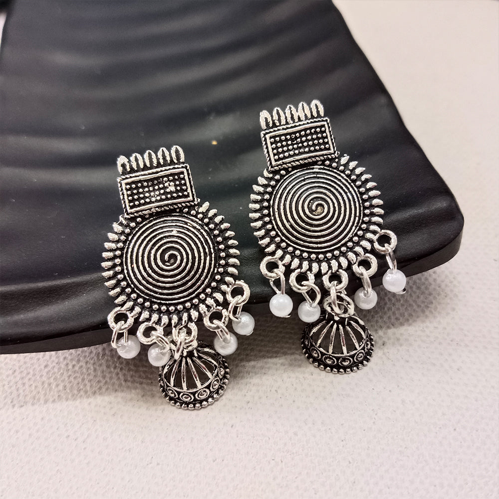 Jewelmaze Oxidised Plated Jhumki Earrings