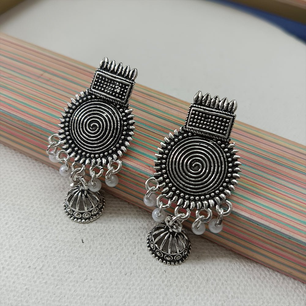 Jewelmaze Oxidised Plated Jhumki Earrings