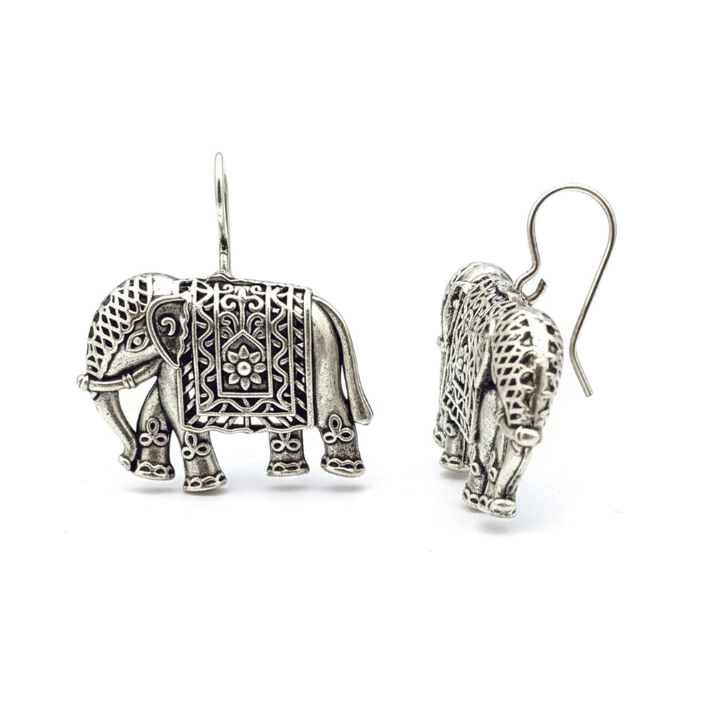 Jewelmaze Oxidised Plated Elephant Shaped Dangler Earrings