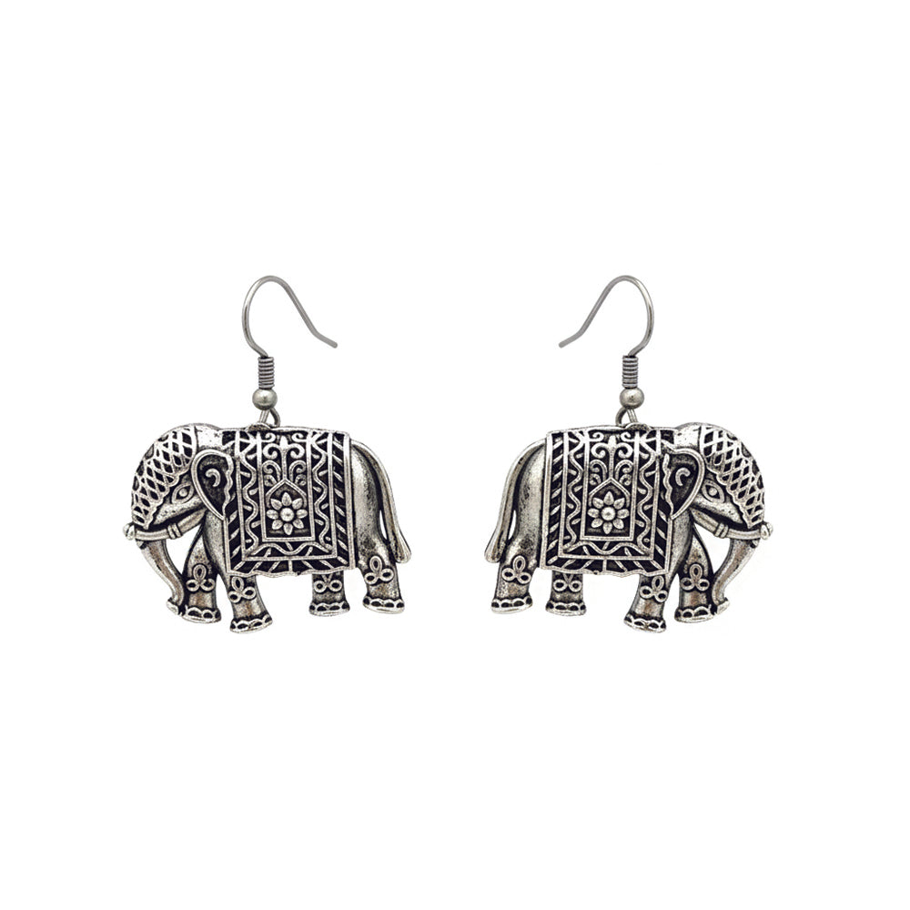 Jewelmaze Oxidised Plated Elephant Shaped Dangler Earrings