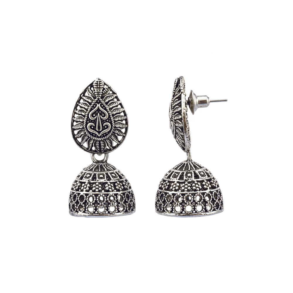 Jewelmaze Oxidised Plated Jhumki Earrings