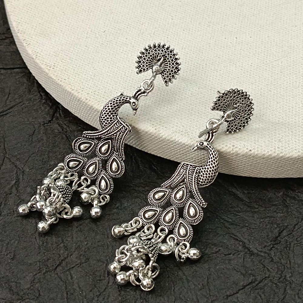 JewelMaze Oxidised Plated Peacock Design Earrings