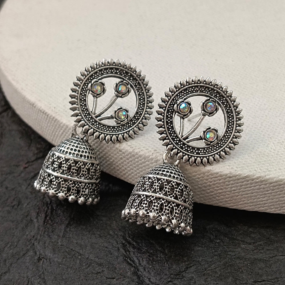 JewelMaze Oxidised Plated Flower Earrings