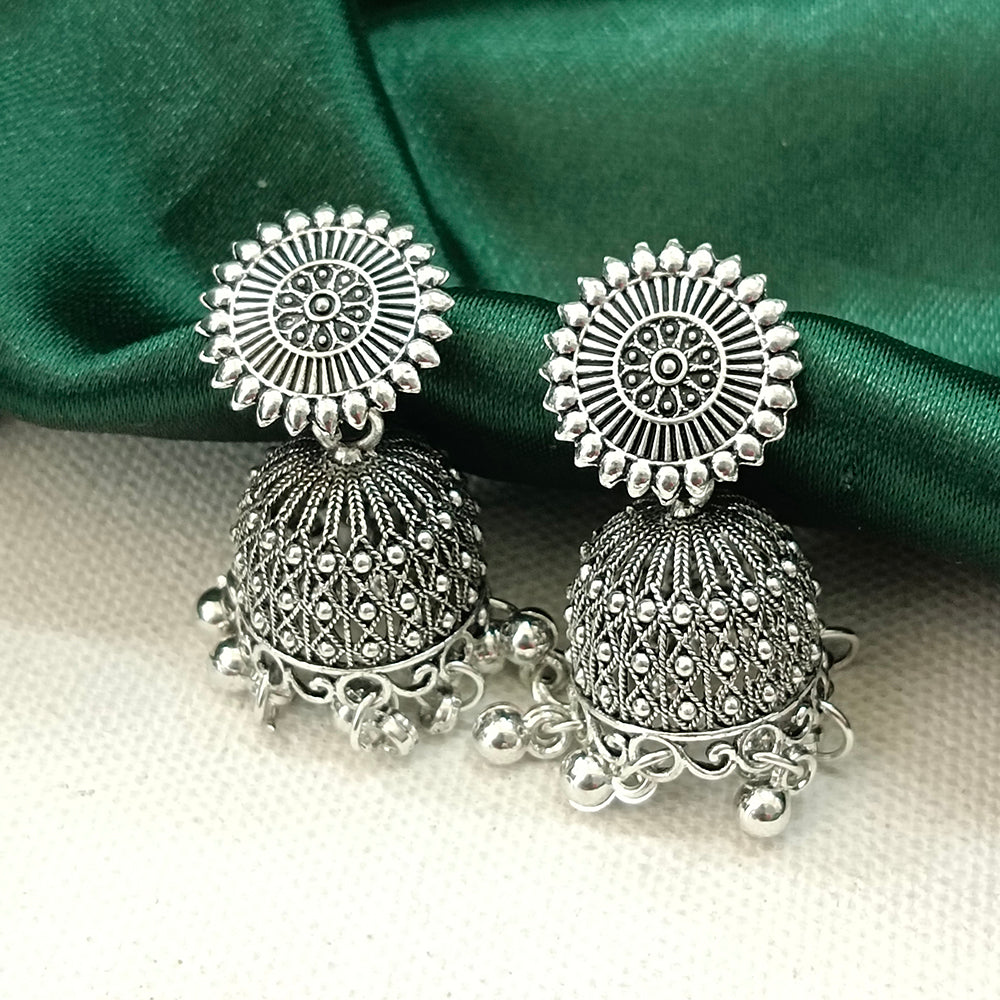 JewelMaze Oxidised Plated Floral Jhumki Earrings