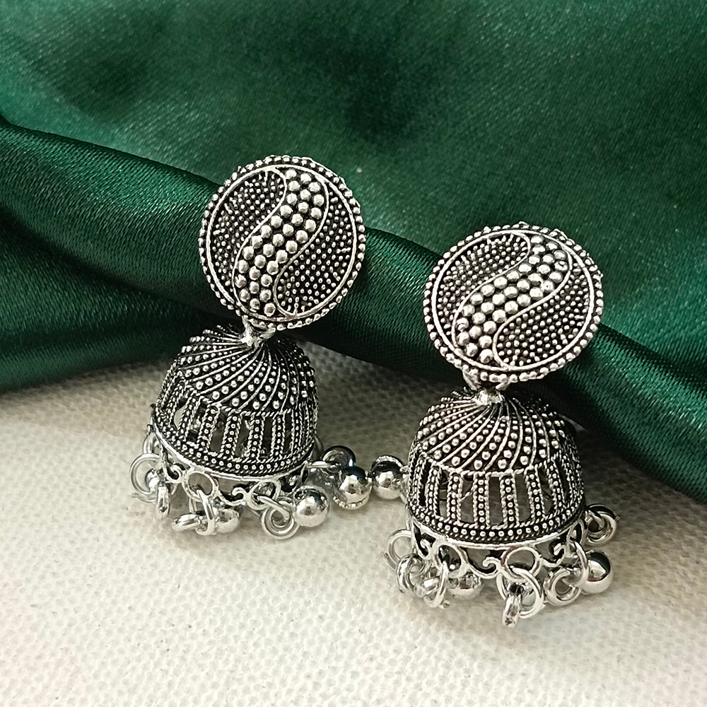 JewelMaze Oxidised Plated Round Jhumki Earrings