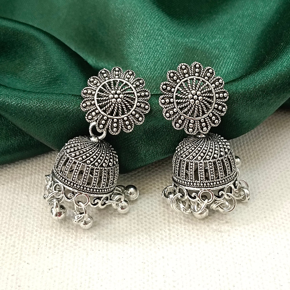 JewelMaze Oxidised Plated Round Jhumki Earrings