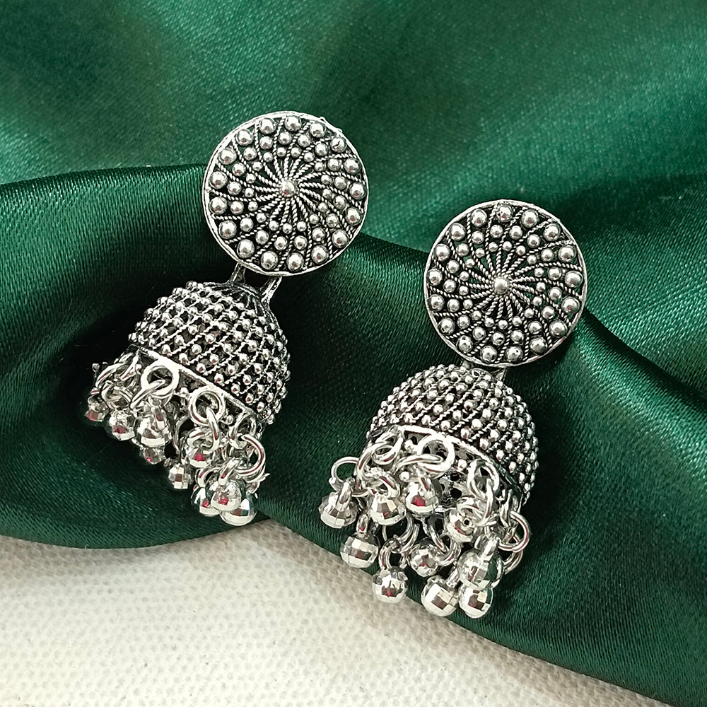 JewelMaze Oxidised Plated Round Jhumki Earrings
