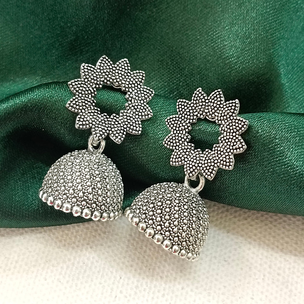 JewelMaze Oxidised Plated Floral Jhumki Earrings