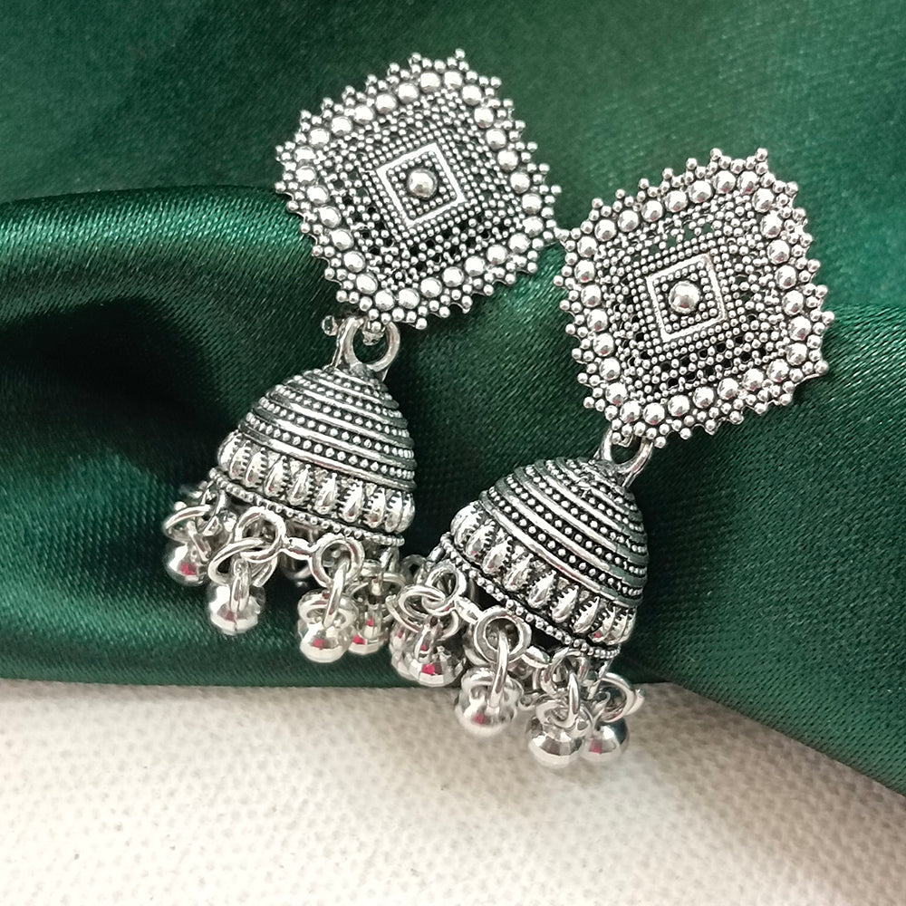 JewelMaze Oxidised Plated Sqaure Jhumki Earrings