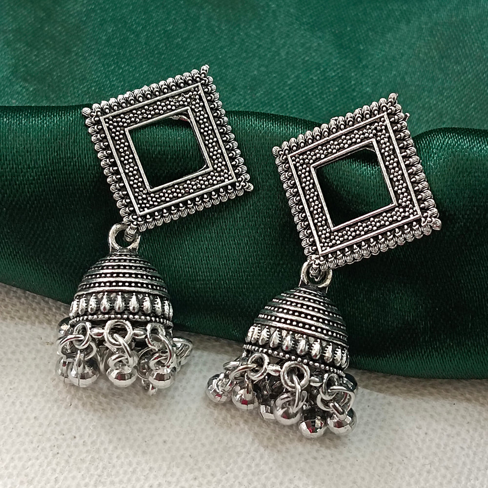 JewelMaze Oxidised Plated Sqaure Jhumki Earrings