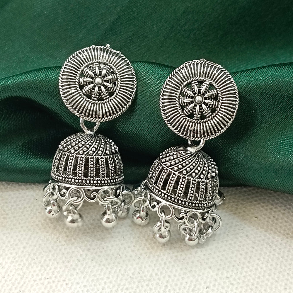 JewelMaze Oxidised Plated Round Jhumki Earrings