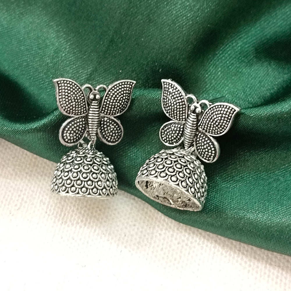 JewelMaze Oxidised Plated Butterfly Jhumki Earrings