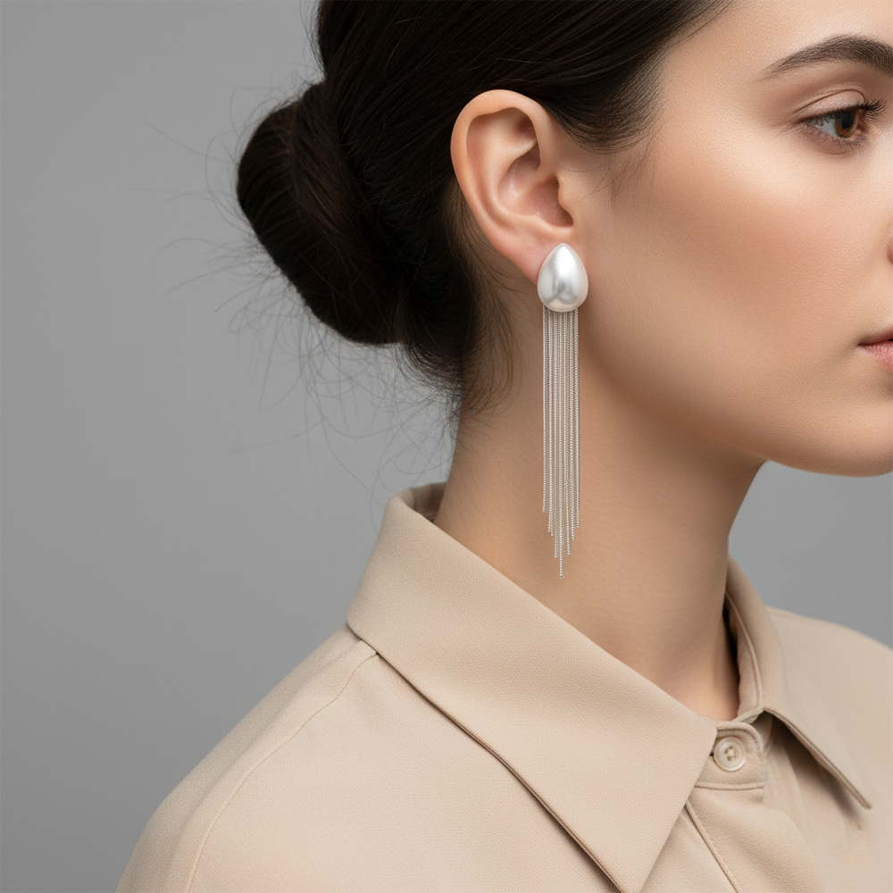 JewelMaze Luxe Pearl Drop Elegant Long Party Wear Earrings for Women