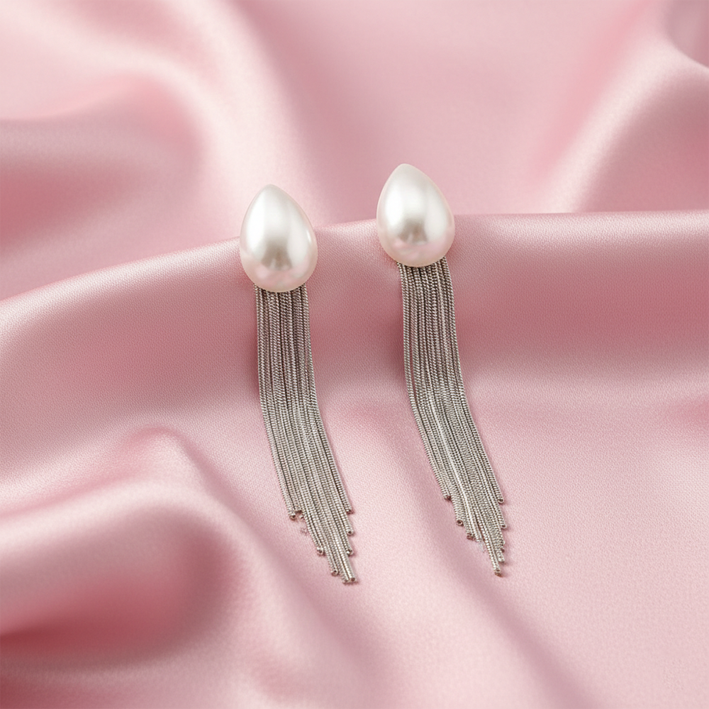 JewelMaze Luxe Pearl Drop Elegant Long Party Wear Earrings for Women