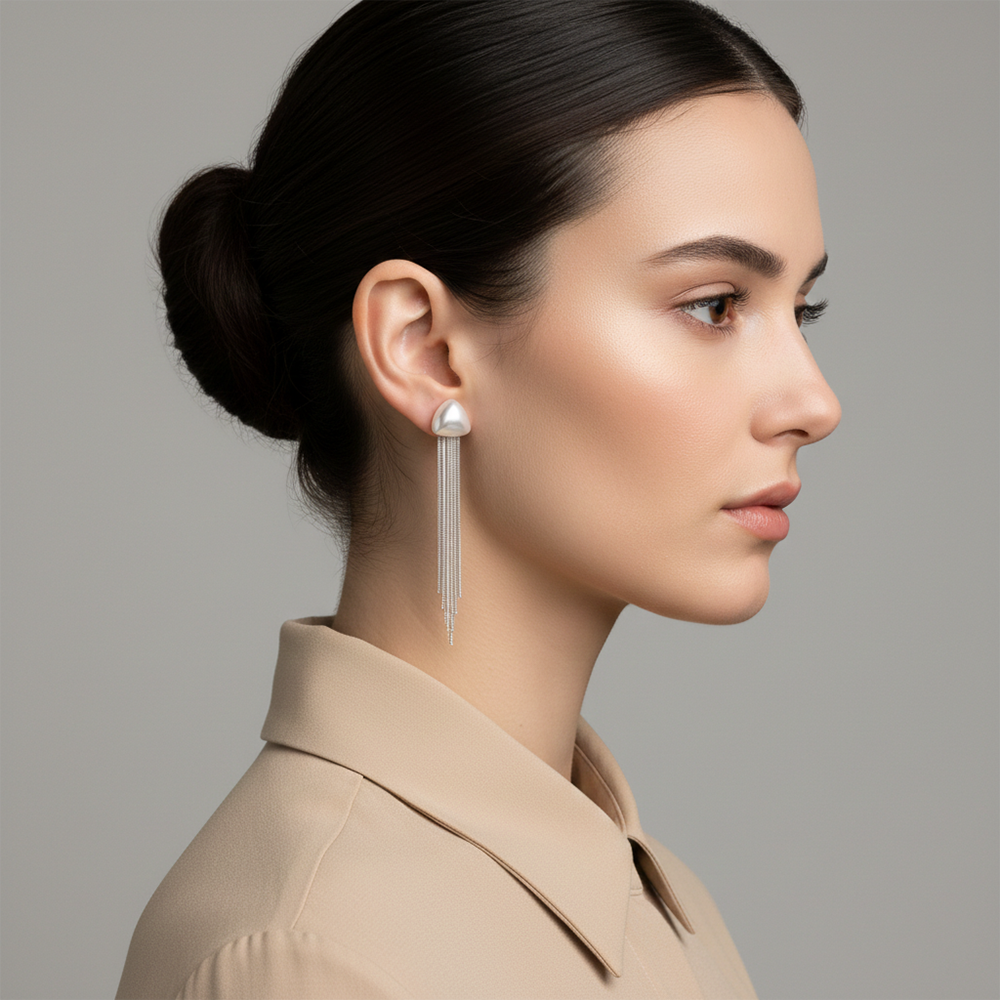 JewelMaze Luxe Triangle Pearl Designer Statement Earrings