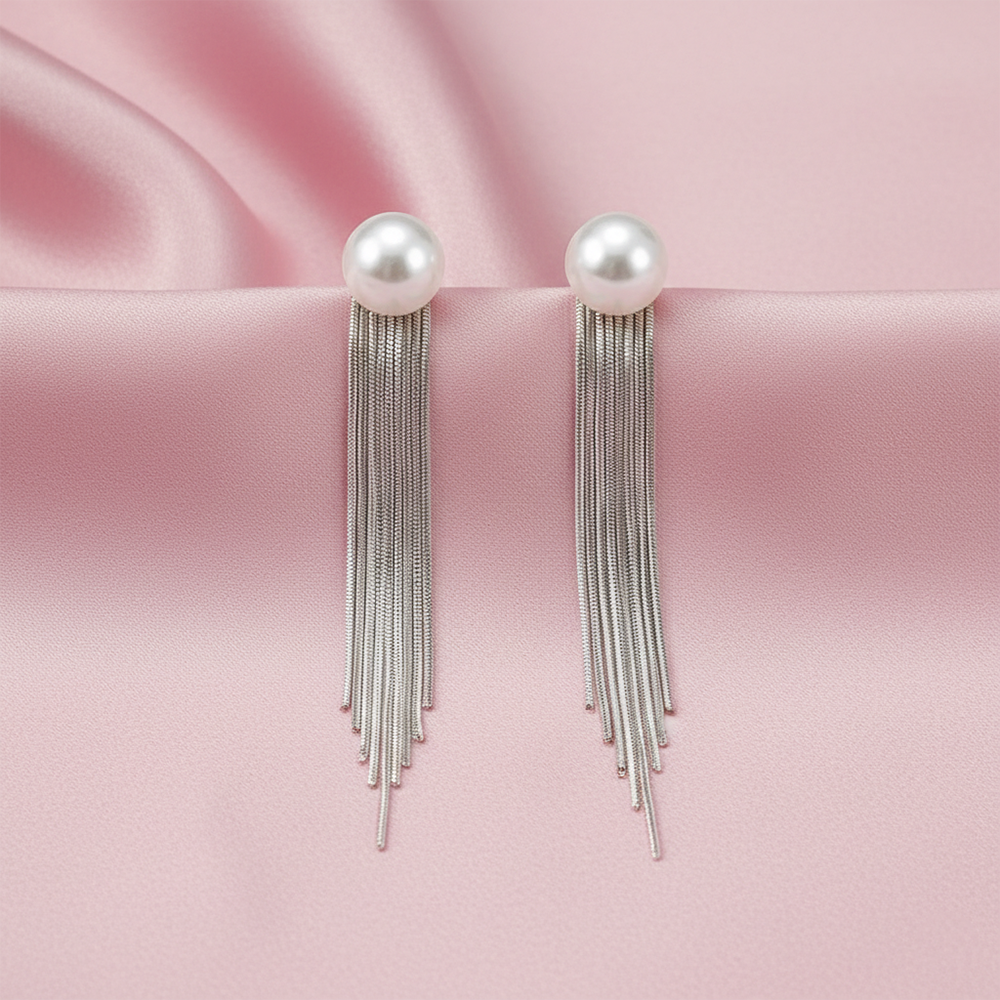 JewelMaze Luxe Round Pearl Classic Long Party Wear Earrings