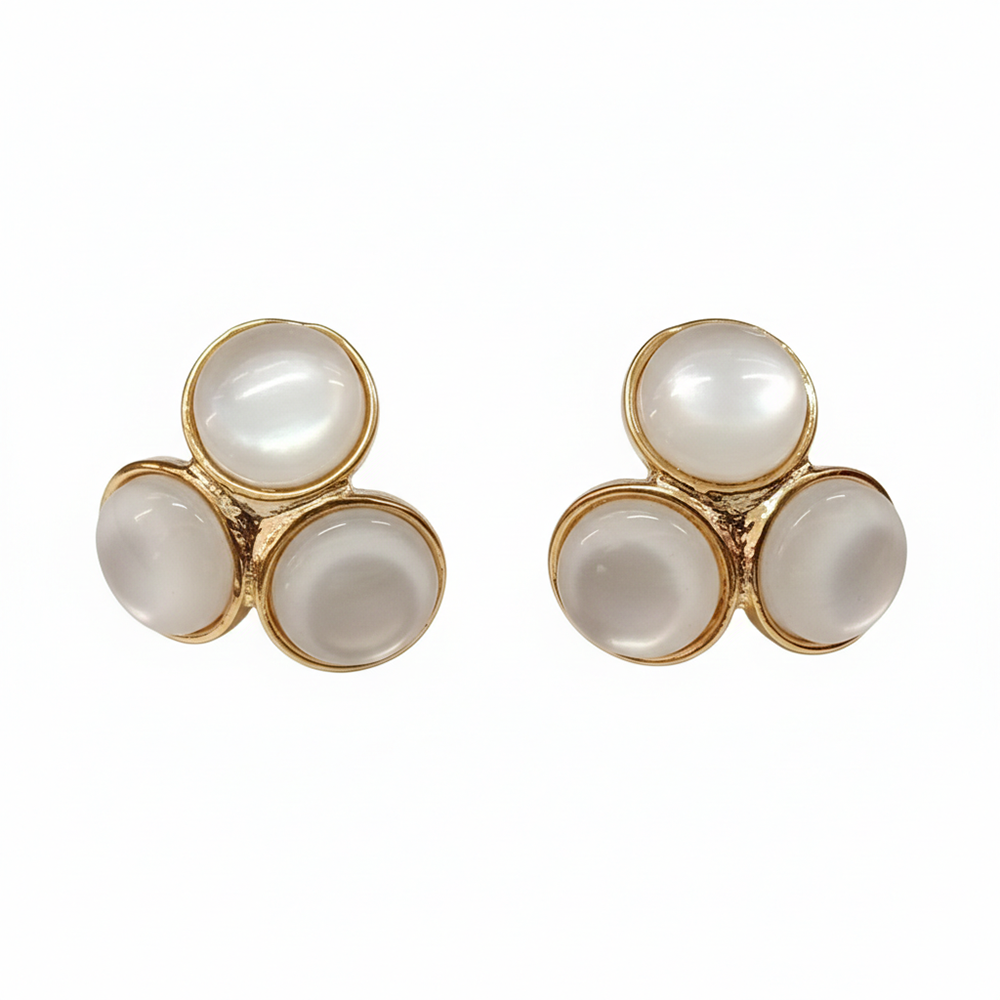 JewelMaze Classic Monalisa White Stone Cluster Stud