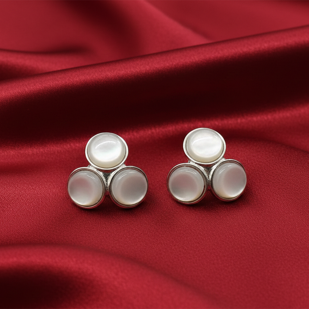 JewelMaze Triple Monalisa White Stone Stud Earrings