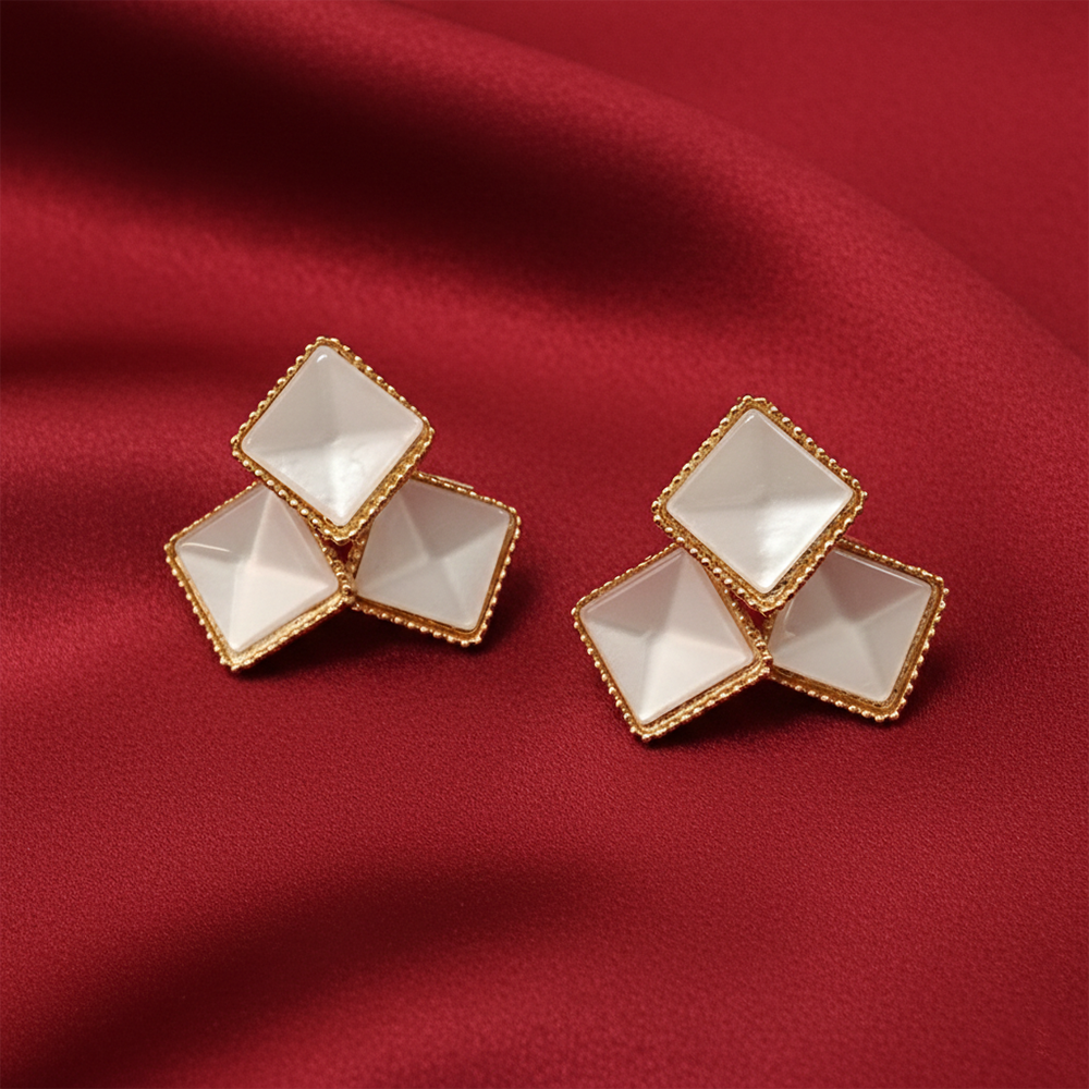 JewelMaze Gold Plated Monalisa White Stone Square Stud Earrings