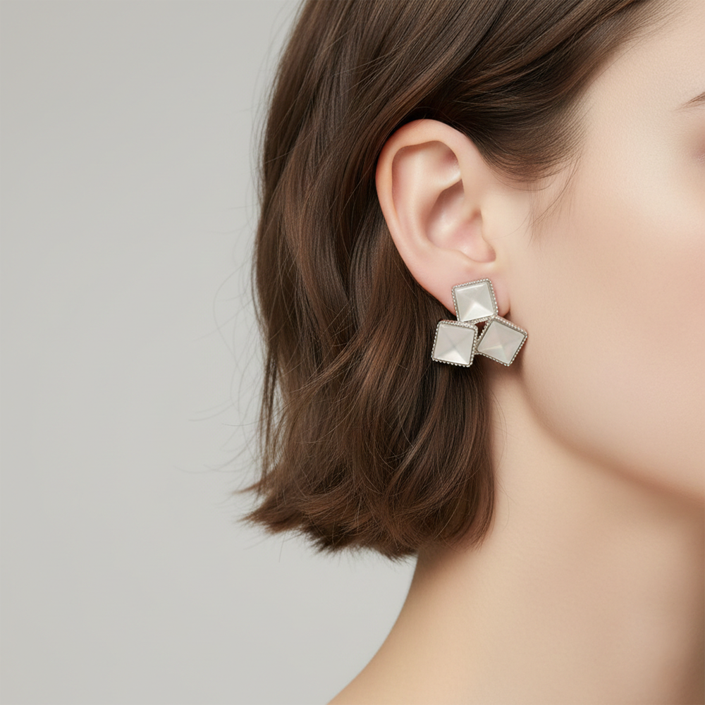 JewelMaze Minimal Monalisa White Stone Square Stud Earrings