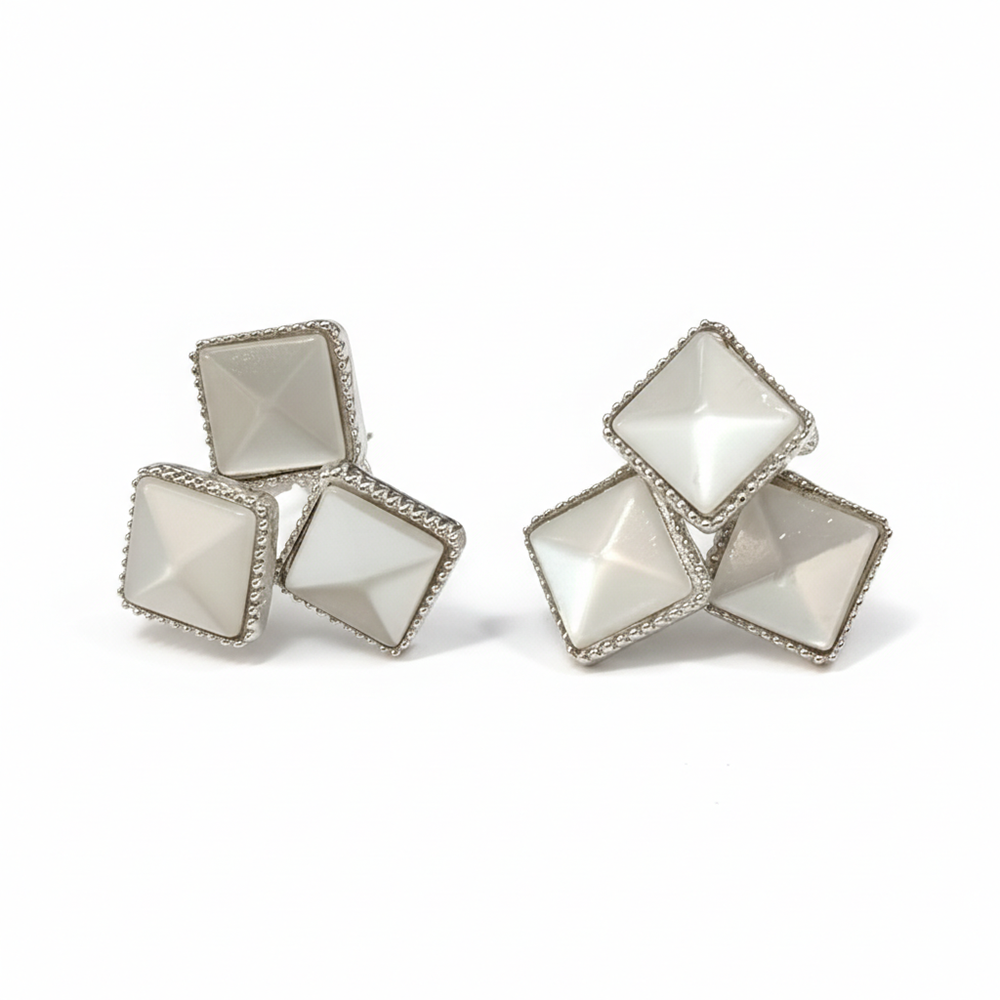 JewelMaze Minimal Monalisa White Stone Square Stud Earrings