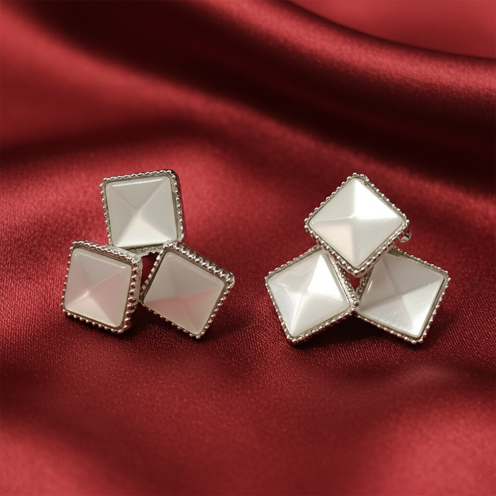 JewelMaze Minimal Monalisa White Stone Square Stud Earrings