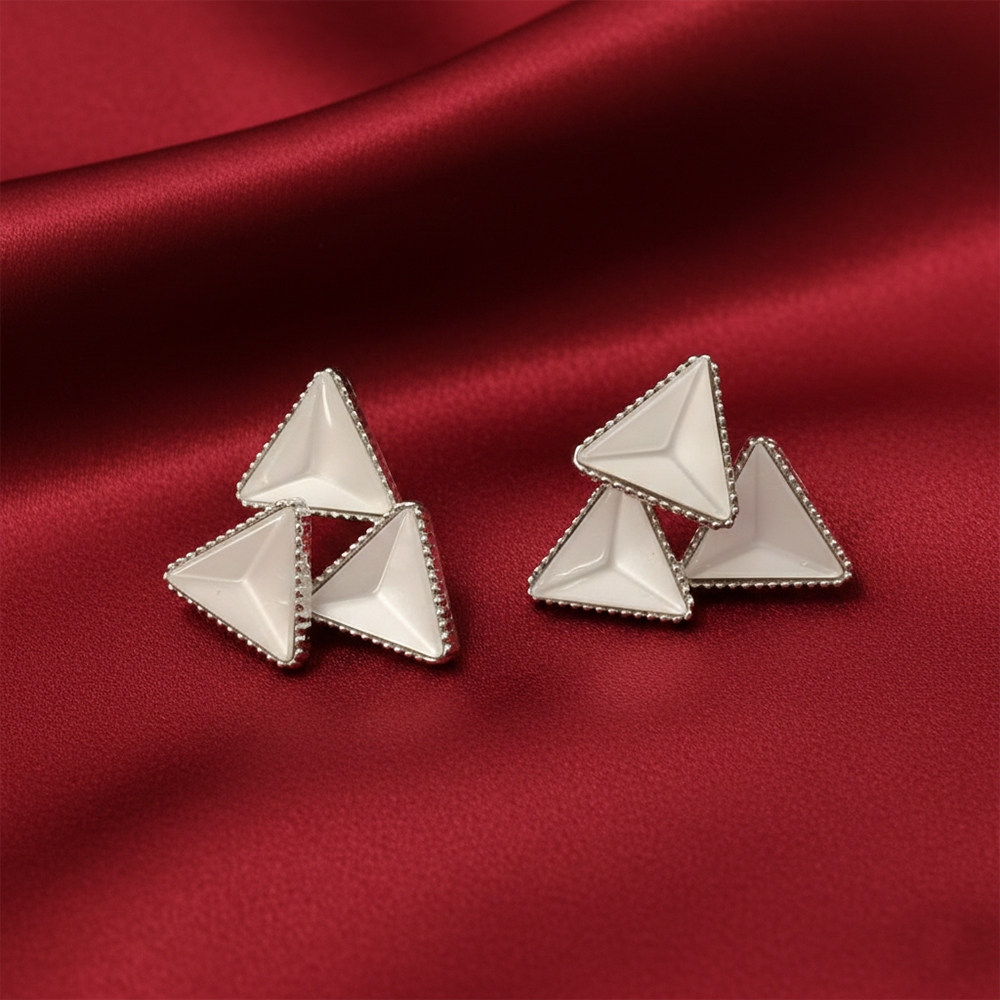 JewelMaze Minimal Monalisa White Stone Triangle Stud Earrings