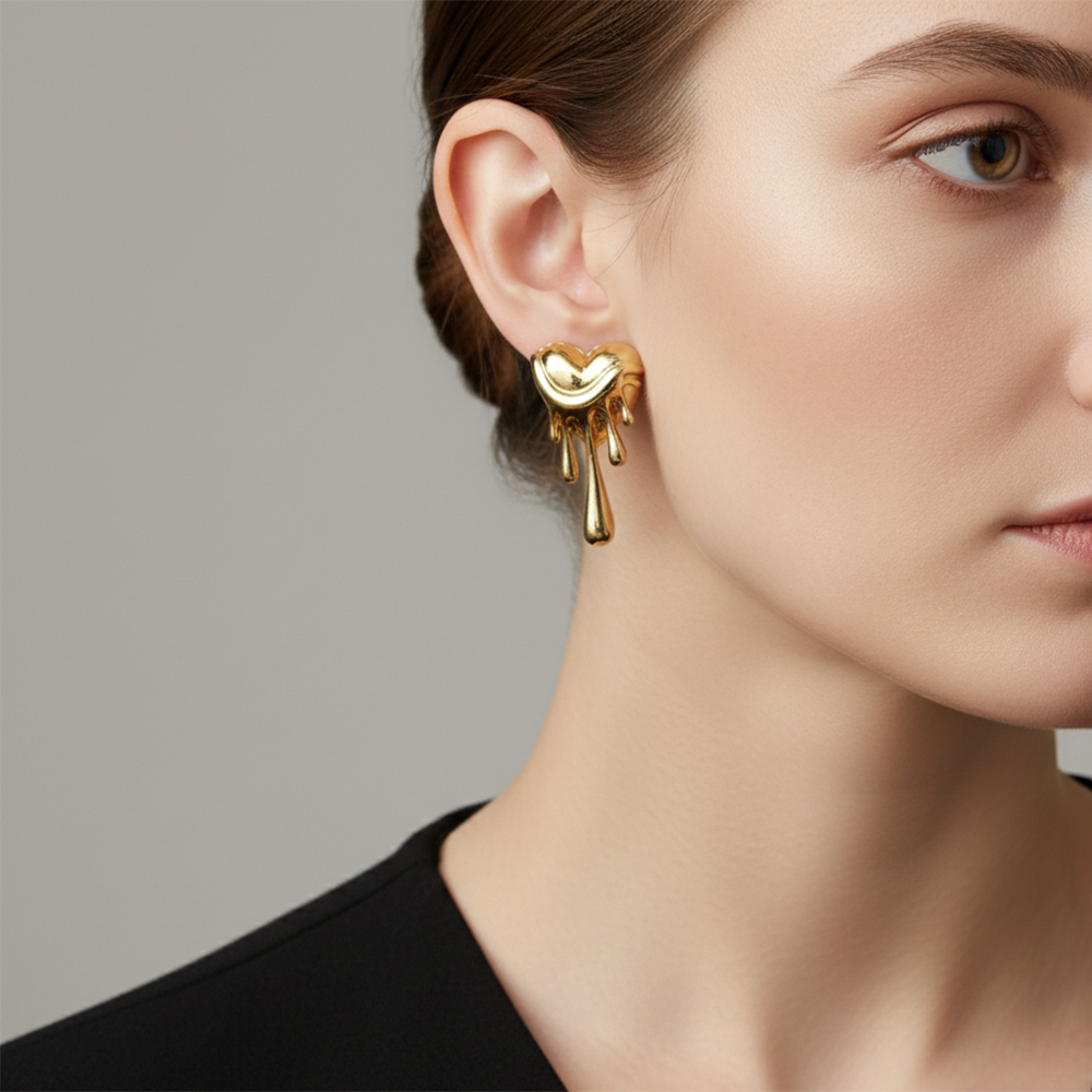 JewelMaze Melted Heart Style Anti Tarnish Earrings
