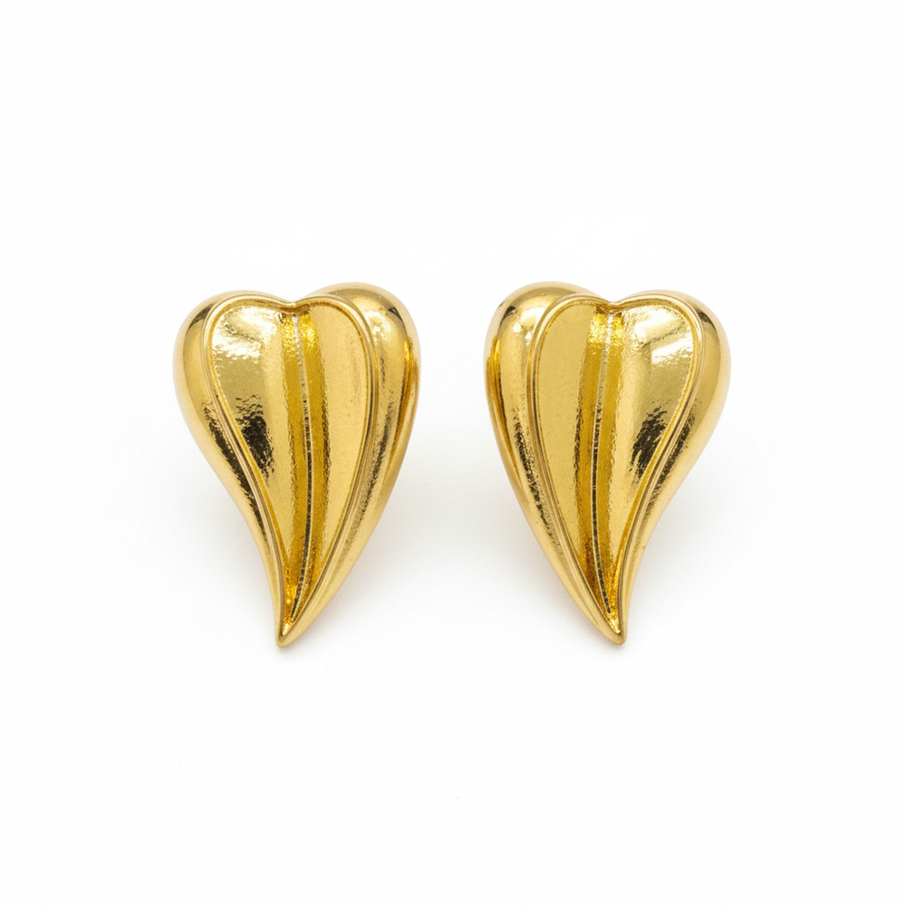 JewelMaze Anti-Tarnish Gold Heart Stud Earrings for Women
