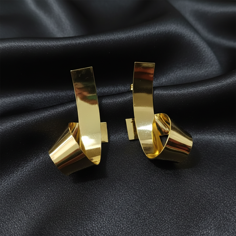 JewelMaze Anti-Tarnish Gold Curved Statement Earrings for Women