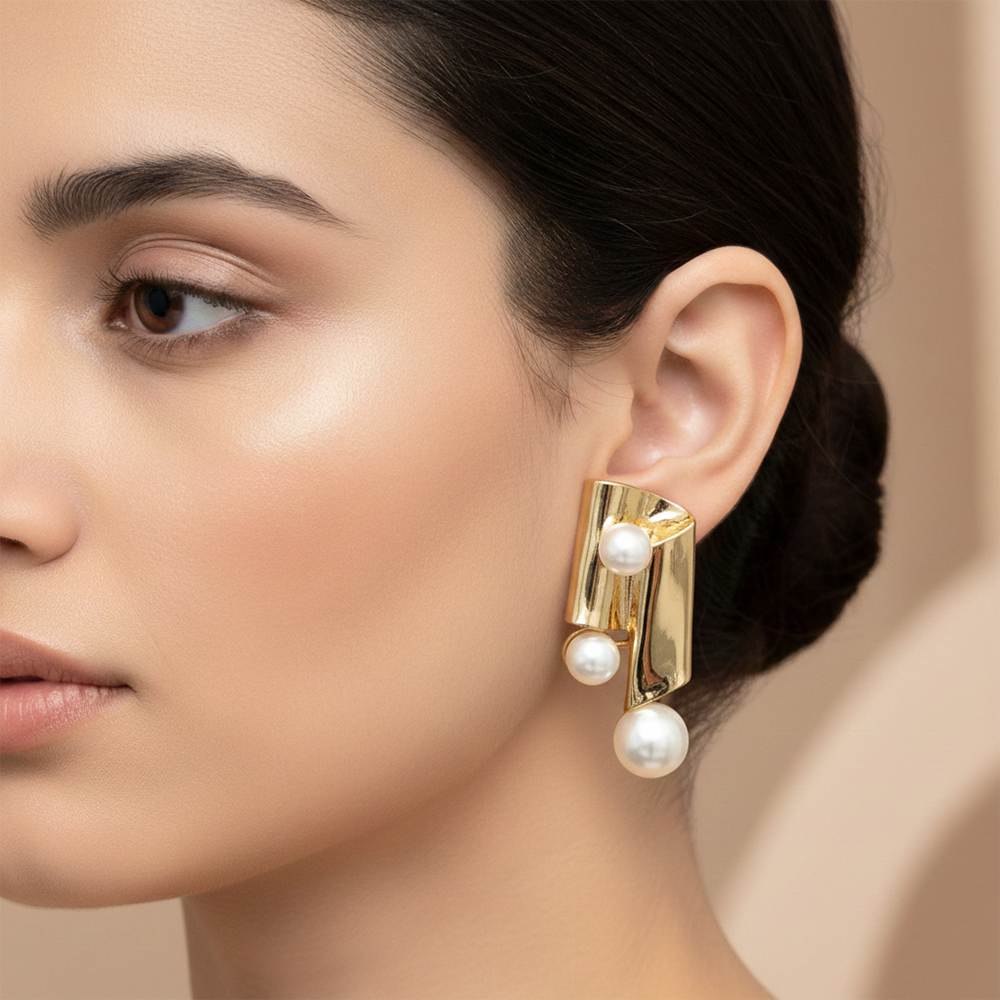 JewelMaze Anti-Tarnish Gold Pearl Drop Earrings for Women