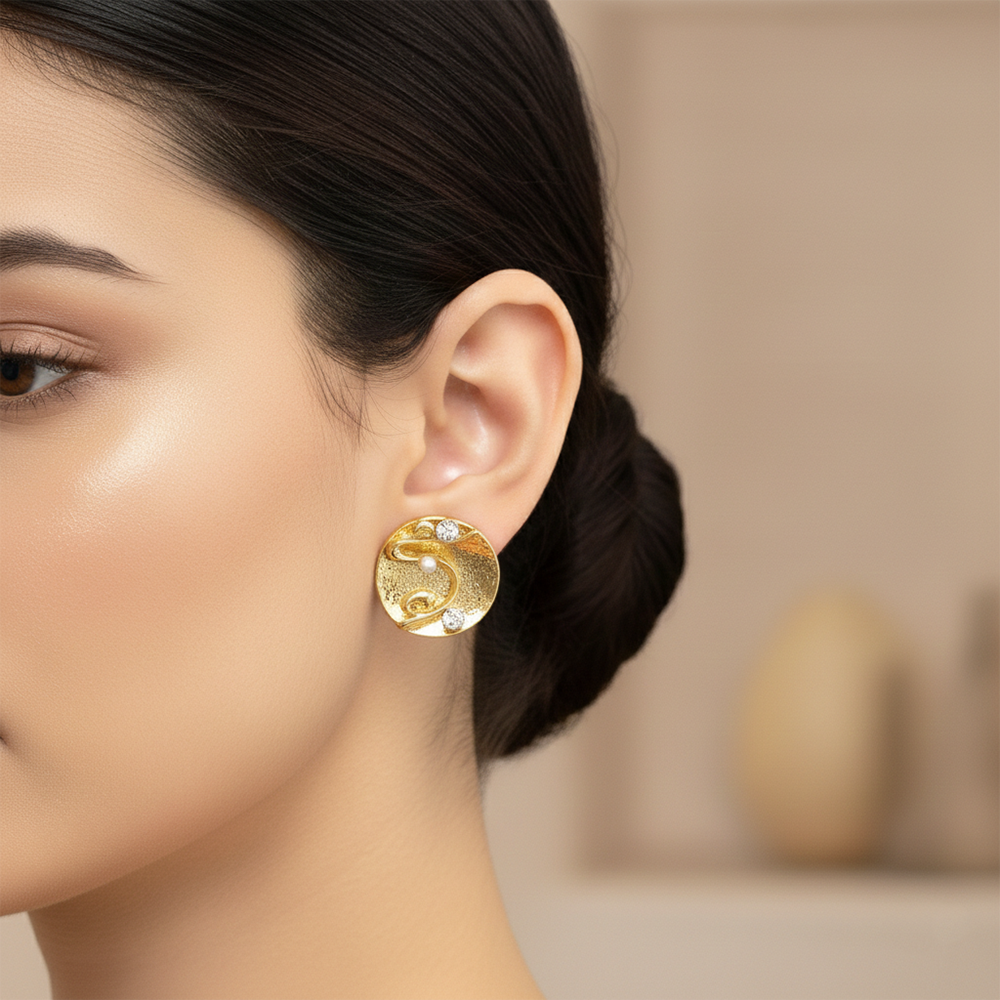 JewelMaze Anti-Tarnish Gold Round Stud Earrings for Women