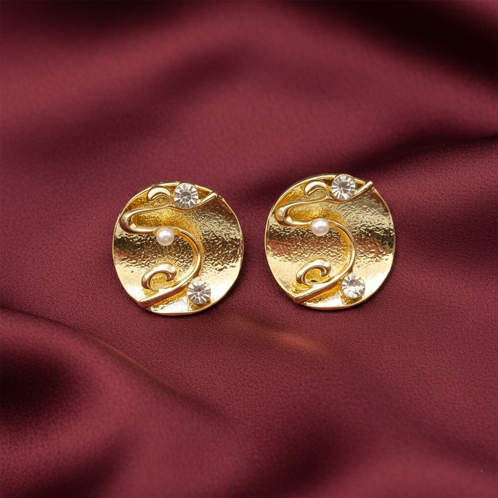 JewelMaze Anti-Tarnish Gold Round Stud Earrings for Women