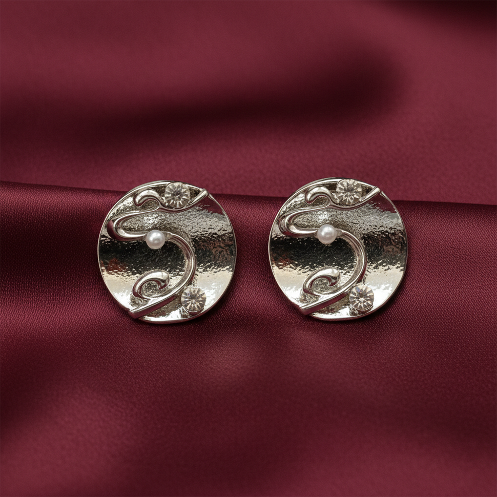 JewelMaze Anti-Tarnish Silver Round Stud Earrings for Women