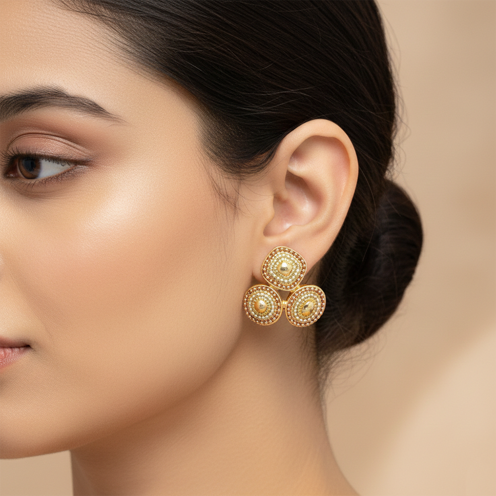 JewelMaze Anti-Tarnish Gold Tone Triple Disc Stud Earrings for Women