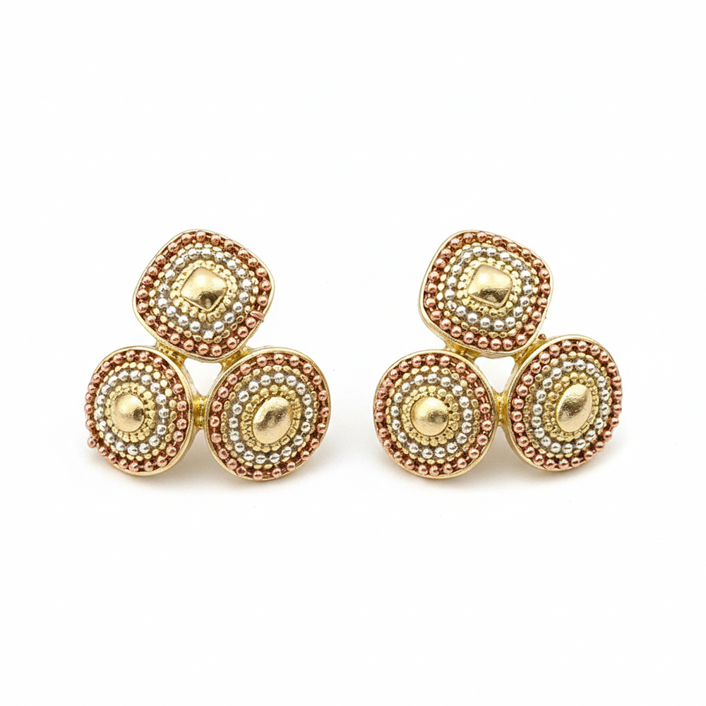 JewelMaze Anti-Tarnish Gold Tone Triple Disc Stud Earrings for Women