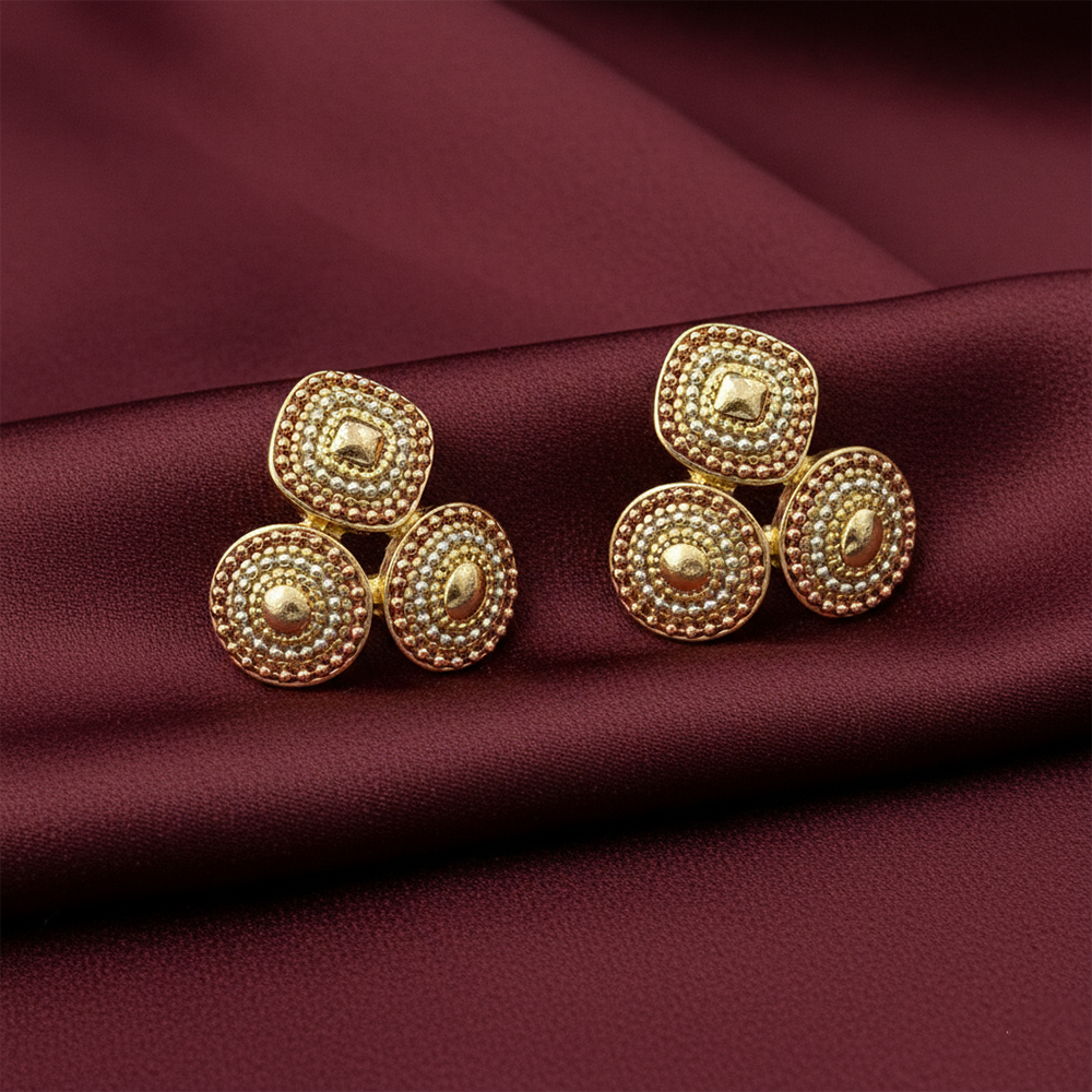JewelMaze Anti-Tarnish Gold Tone Triple Disc Stud Earrings for Women