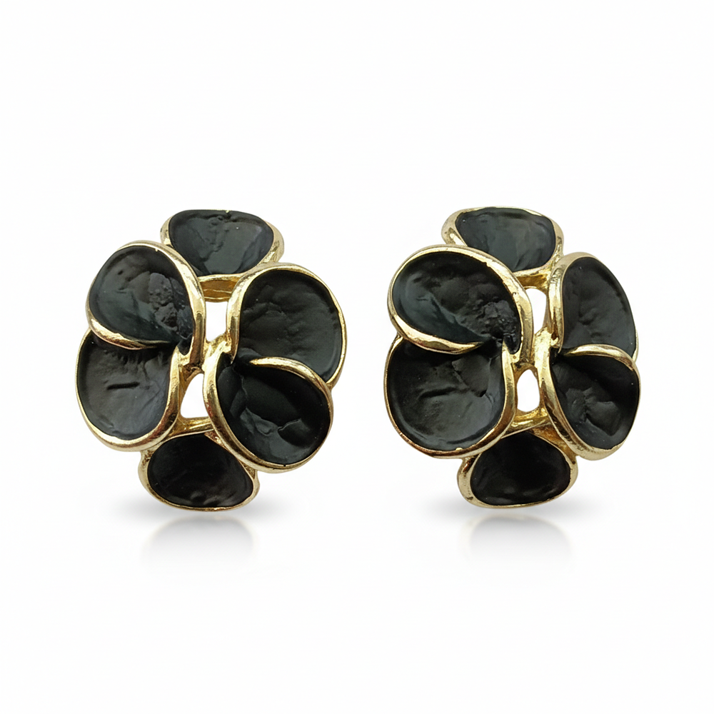 JewelMaze Premium Black Enamel Designer Floral Anti Tarnish Studs